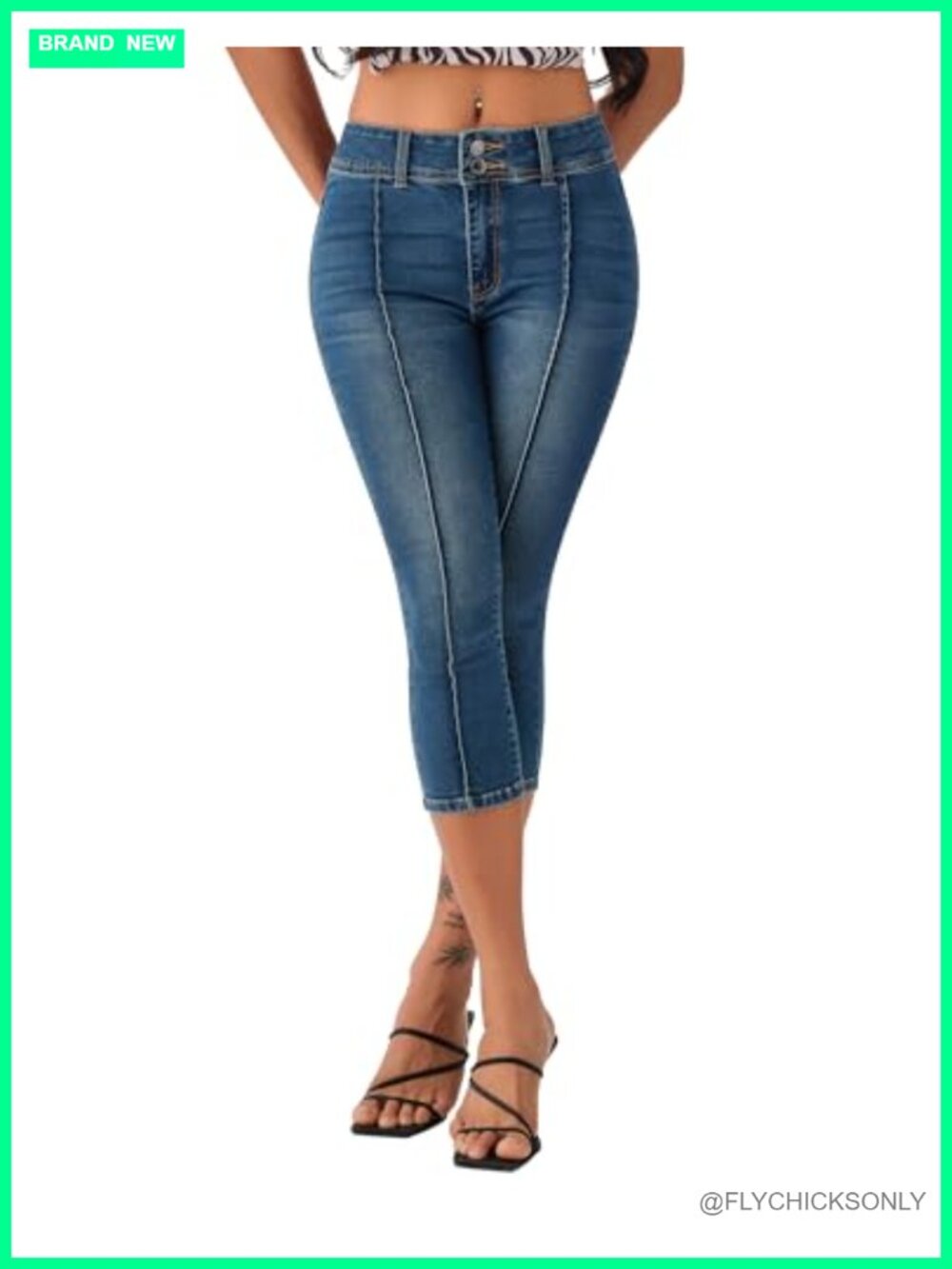 Women's Capri Skinny Jeans Mid Rise Stretchy Front Seam Denim